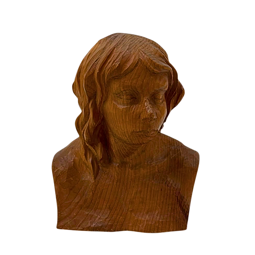 GESCHNITZTE HOLZSKULPTUR EINER FRAUENBÜSTE.