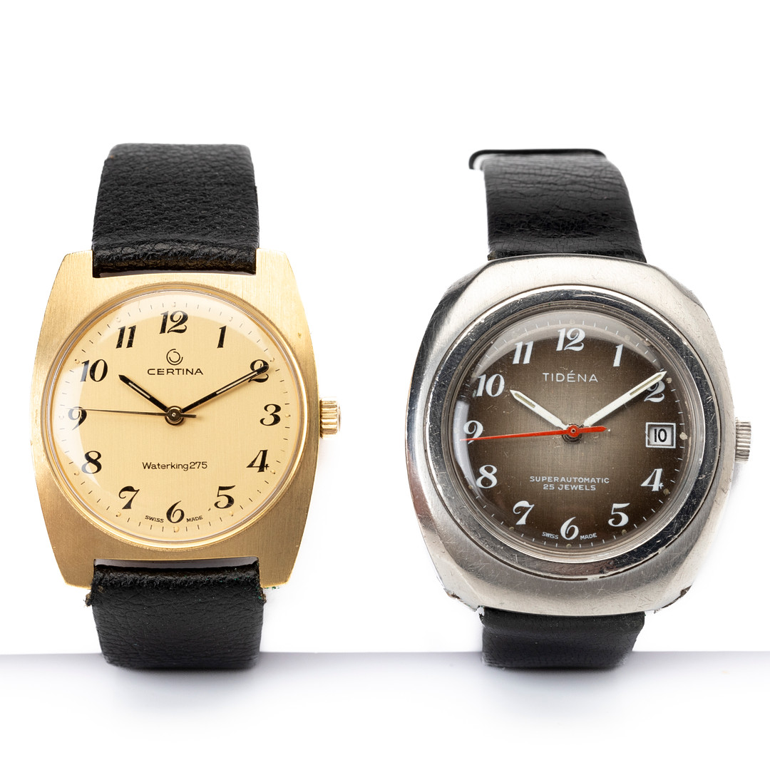 ARMBANDSUR, 2 st, Certina samt Tidéna, manuell respektive automatisk, doublé och stål, 1900-talets andra hälft.