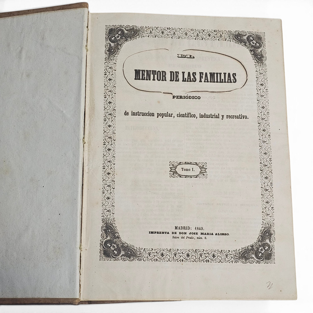 Libro. El Mentor de las familias, Tomo I, 1849.