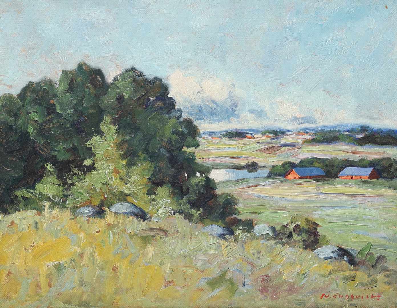 NILS ENGQUIST. Olja på duk, "Skåne", signerad, 1900-tal.