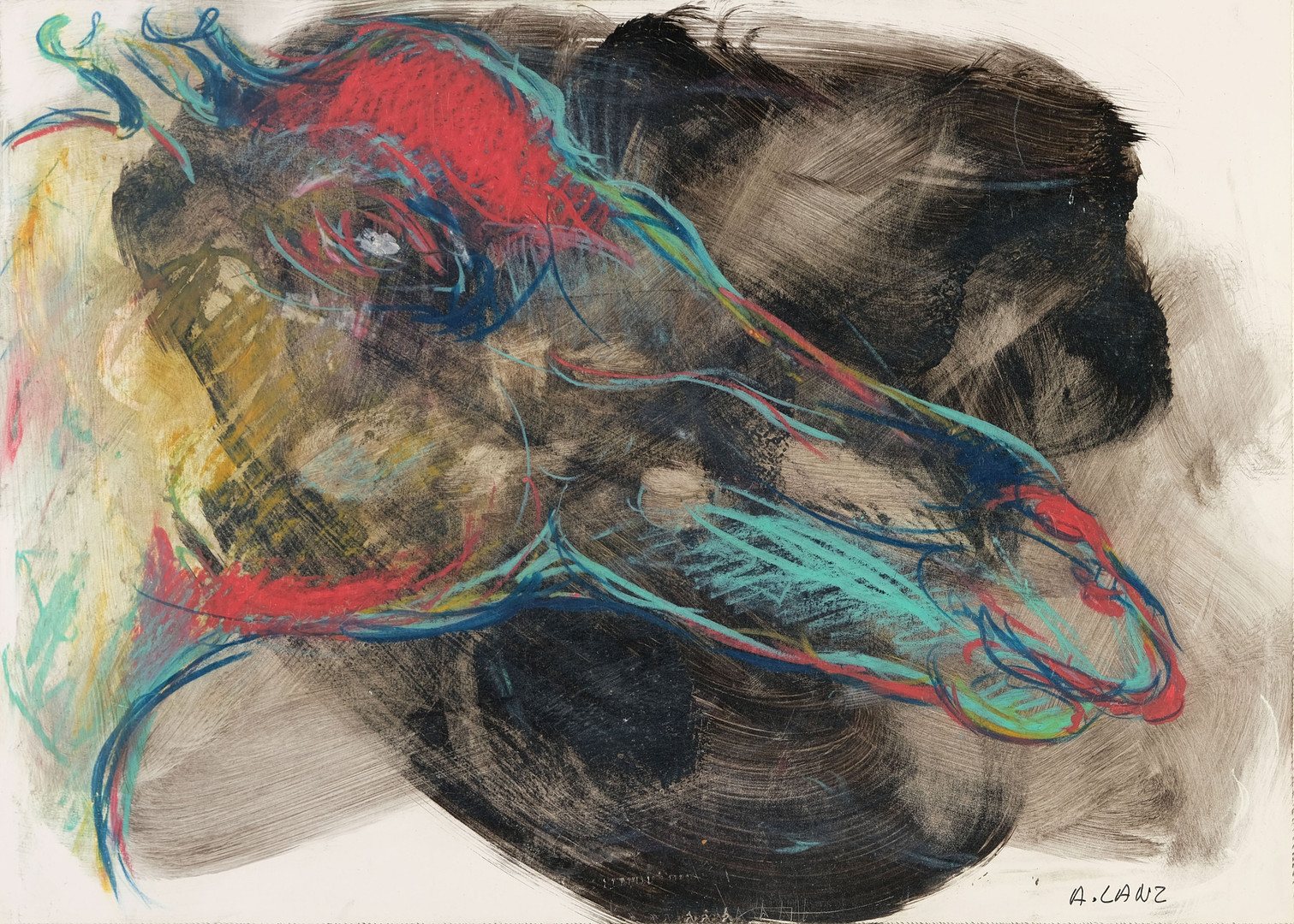 ALFREDO LANZ (1945). “Girafa, África”. Óleo y ceras sobre papel.