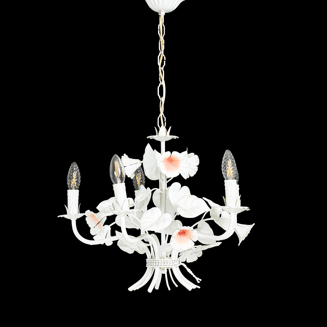 TAKLAMPA, bemålad metall, i form av blommor och blad, sannolikt Italien, 1900-tal, fem armar.
