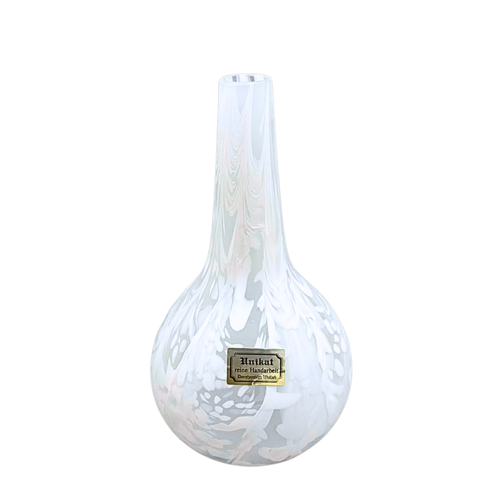 DESIGNER-GLASVASE DER DOROTHEENHÜTTE WOLFACH MIT ORIGINALEM HERSTELLERAUFKLEBER.