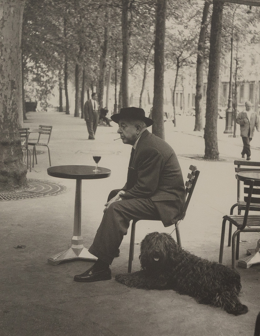 JACQUES PRÉVERT (FRANKRIKE 1900-1977). EFTER. Jag själv med hund, offsettryck, osignerad.