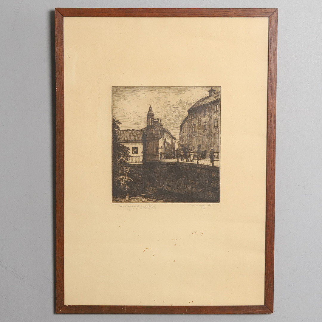 ELLIS WALLIN. Etsning, "Kvarngränd Uppsala", signerad och daterad -15.