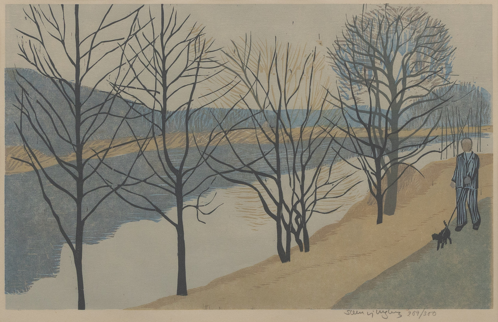 SVEN LJUNGBERG. Promenadstråk vid å, träsnitt nr 209/300, signerad.