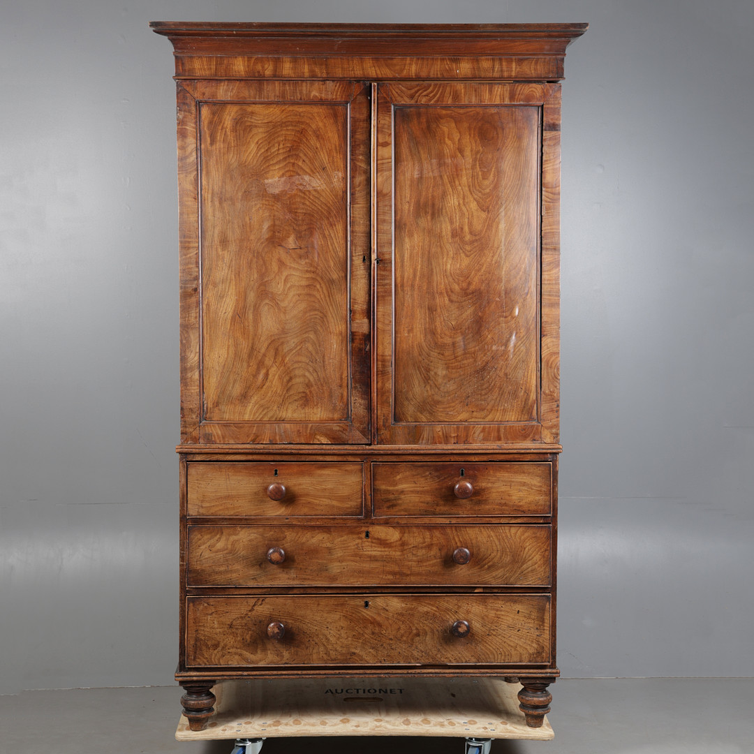 A VICTORIAN MAHOGANY LINEN PRESS CUPBOARD.