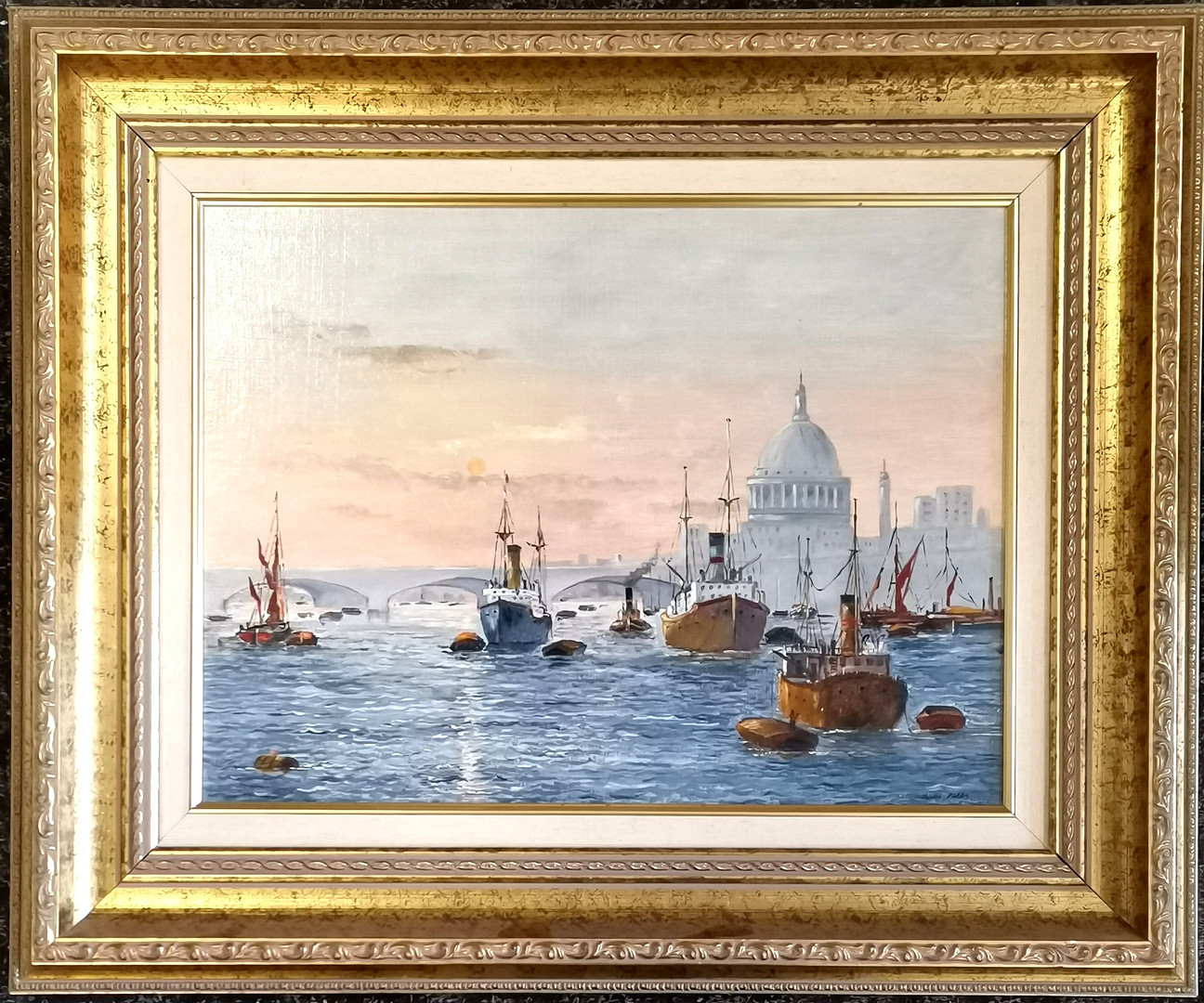 JOHN PARRIS ORIGINAL OIL PAINTING OF 'EVENING THAMES SCENE'.
