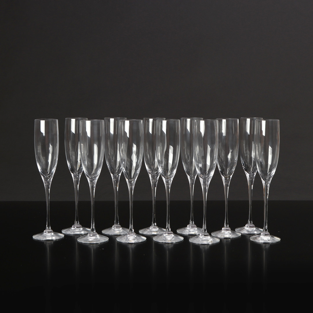 GUNNAR CYRÉN, CHAMPAGNEGLAS, TOLV ST. "Optica symphony", Orrefors.