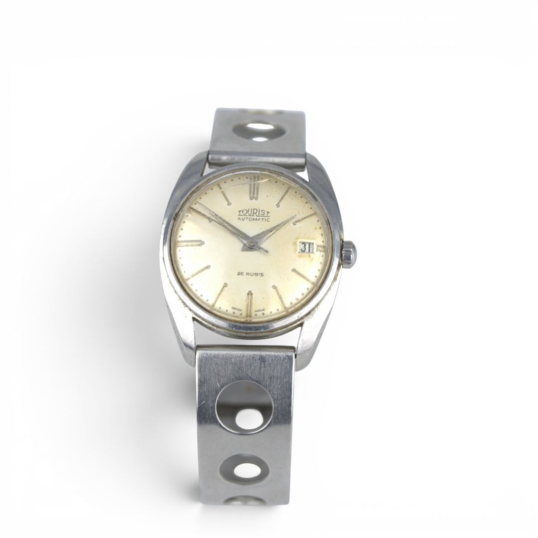 TOURIST. Armbandsur, stål, automatic, stålarmband Tissot, Schweiz, 1950-60 tal.