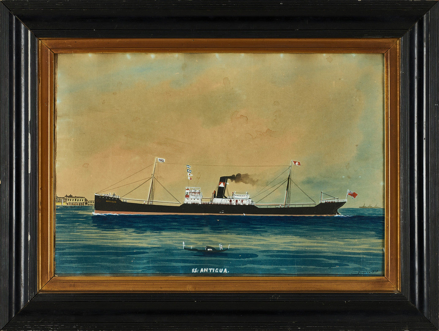 FARTYGSMÅLNING, "SS Antigua", signerad och daterad Venice 1909, gouache på papper.