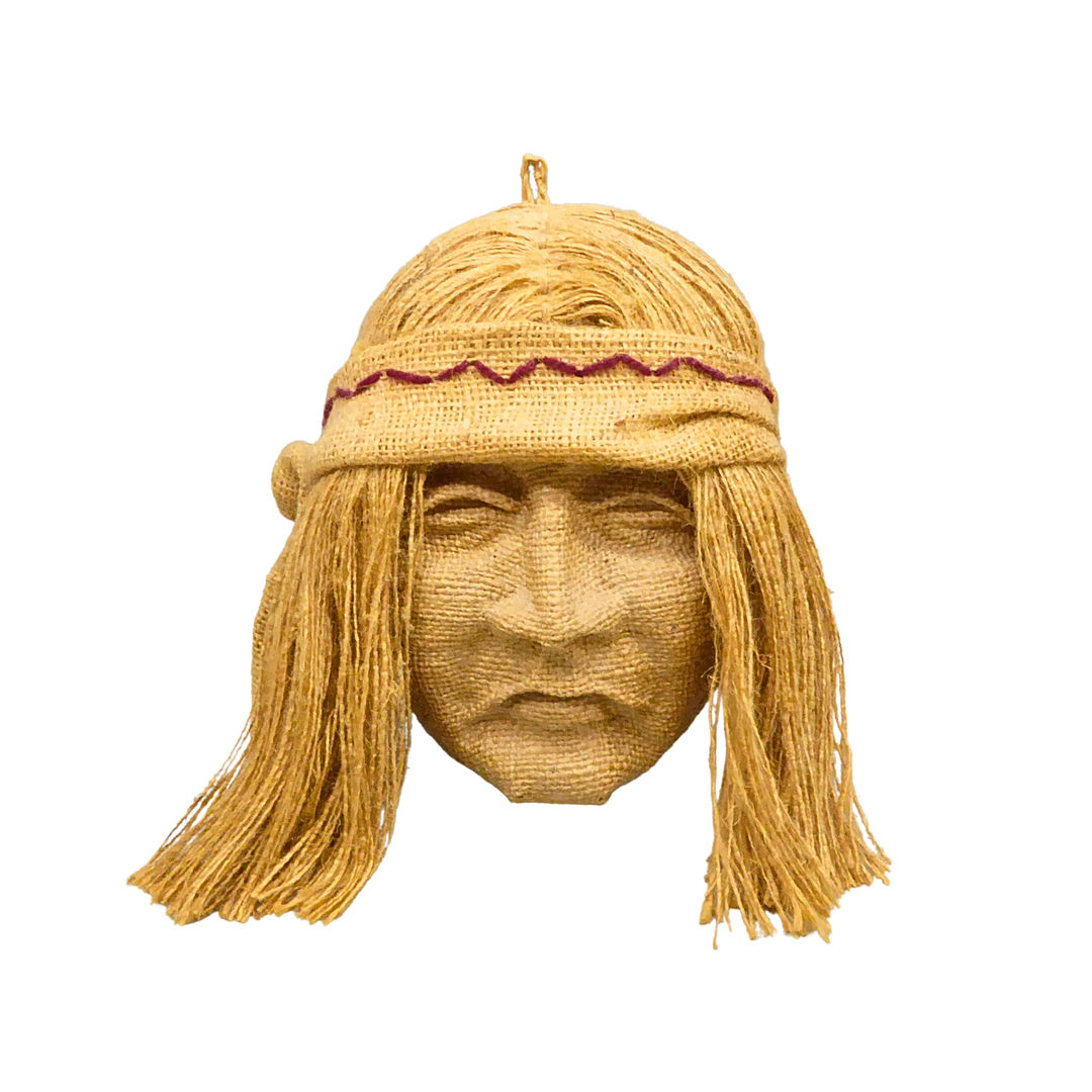 WANDMASKE AUS NATURFASERN, INDIGENES MOTIV.