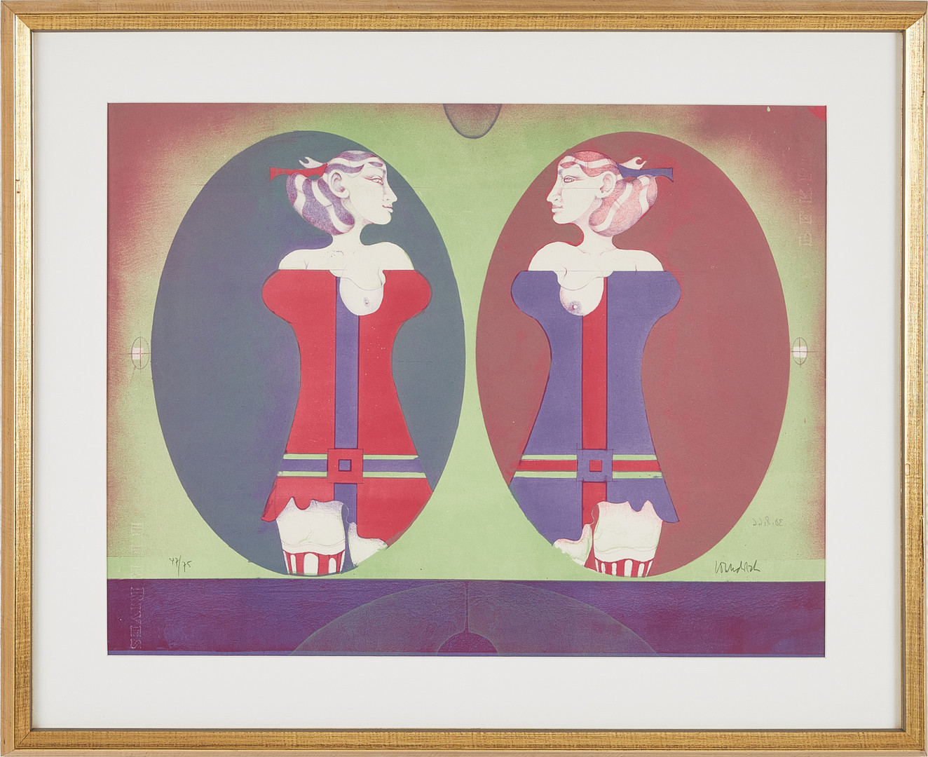 PAUL  WUNDERLICH. "Två systrar", färglitografi, signerad Wunderlich, numrerad 47/75.
