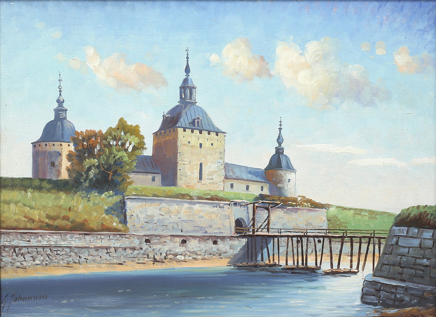 GUNNAR JOHANSSON. Kalmar Slott, olja på pannå, osignerad.