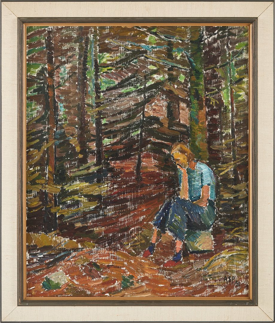GÖSTA ASP. (1910-1986). "I skogen", signerad, olja på pannå.
