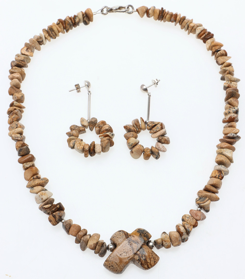 COLLIER & ÖRHÄNGEN; lanskapsjaspis & sterlingsilver.