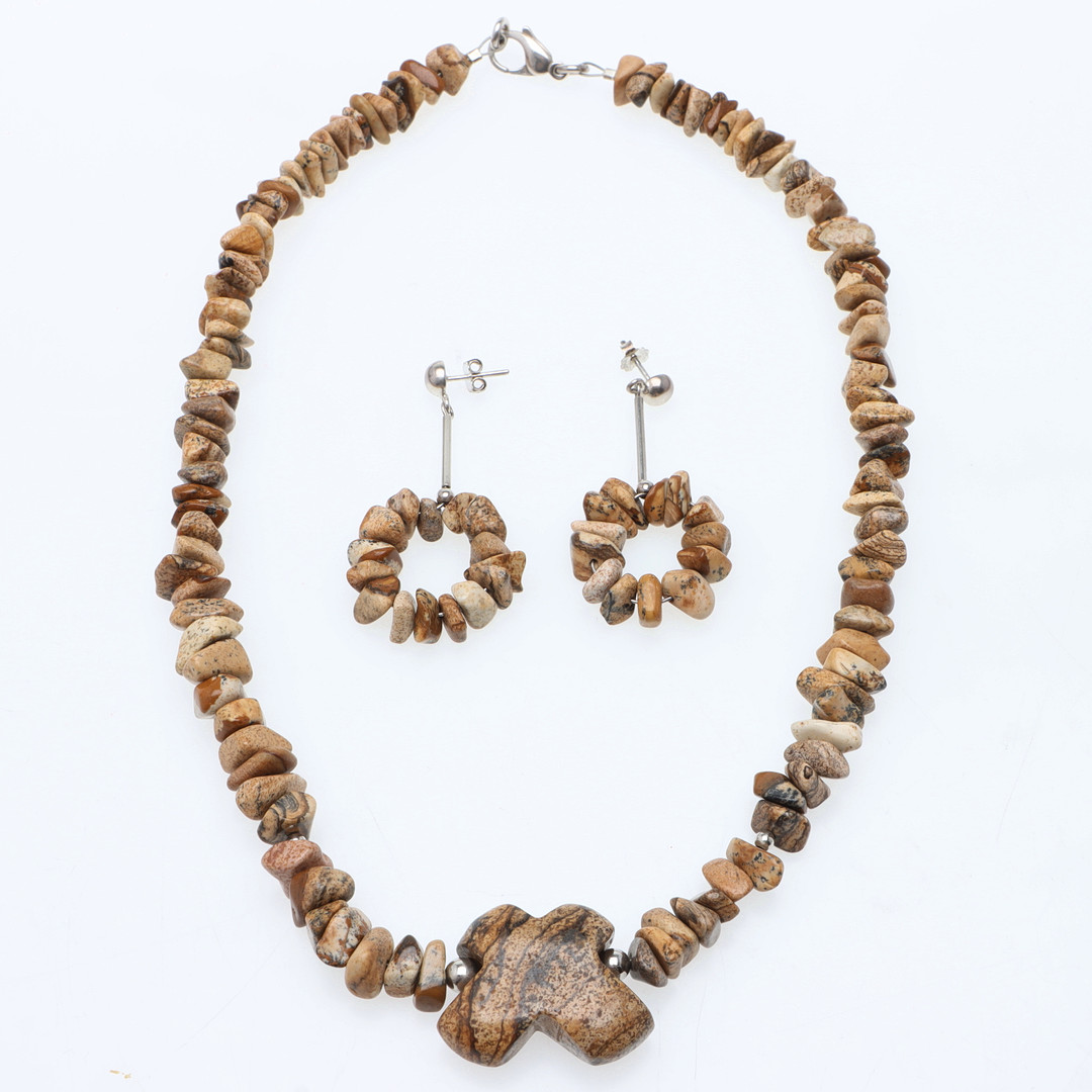COLLIER & ÖRHÄNGEN; lanskapsjaspis & sterlingsilver.