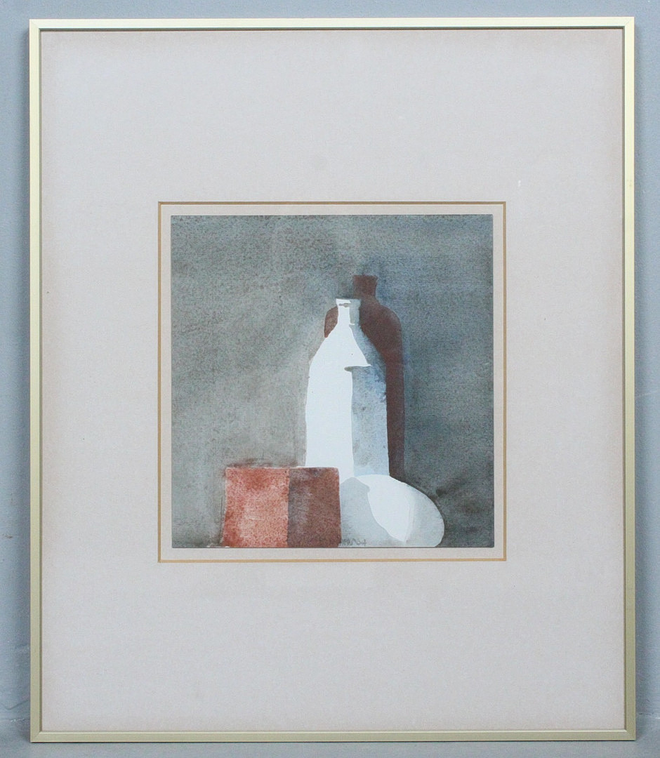 Unbekannter Künstler, Aquarell auf Papier, '' Flaschen Stillleben ''.