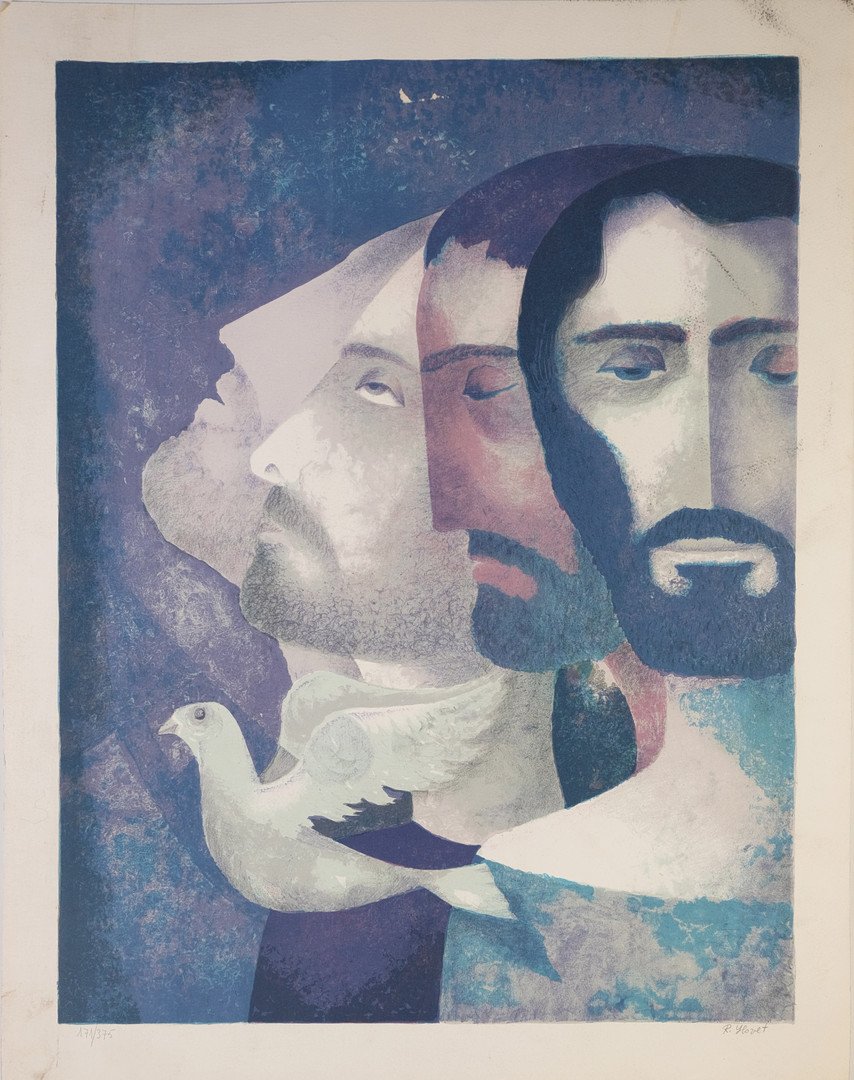 RAMON LLOVET MISEROL. Rostro de Cristo y paloma. Litografía sobre papel. Firmada y enumerada 171/375.
