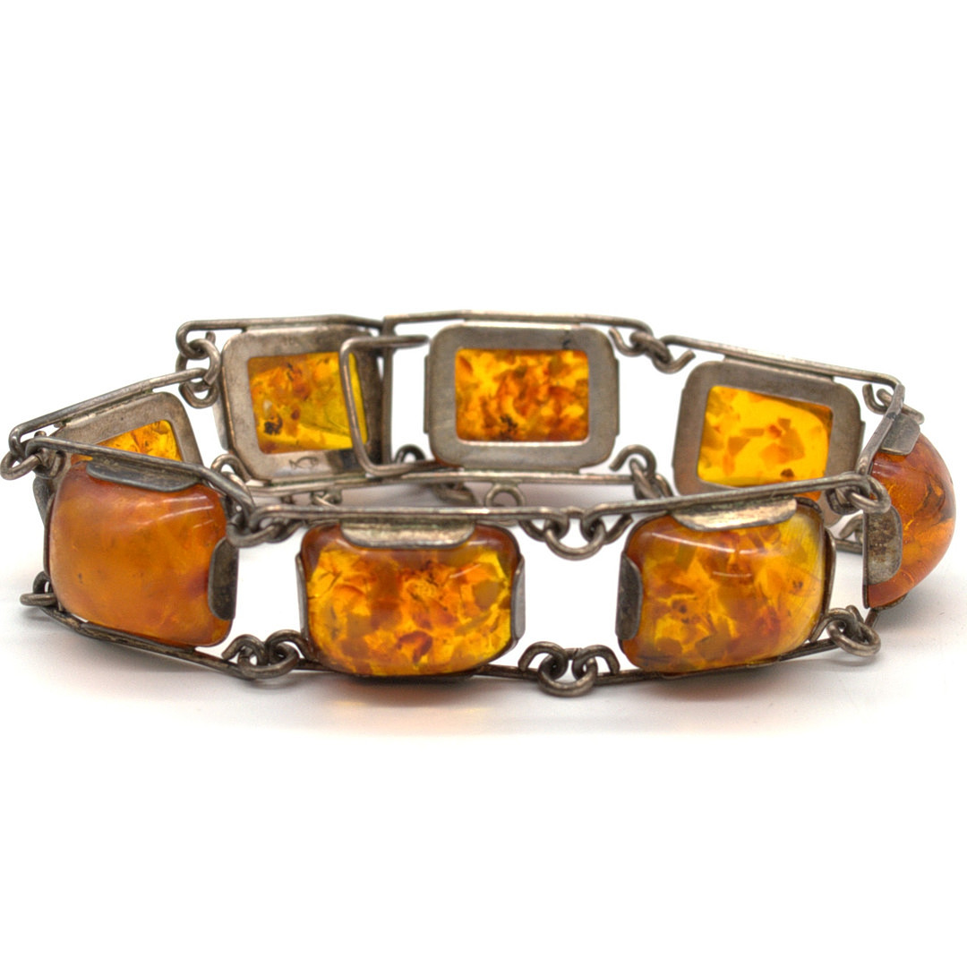 ANTIKES ARMBAND FISCHLAND, BERNSTEIN, 835 SILBER.