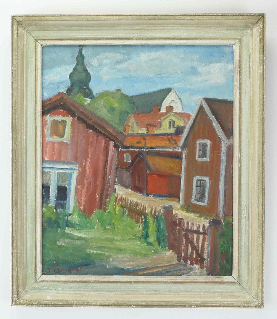 TRYGGVE ÖRN (1919-2017). olja på pannå, Hudiksvalls Kyrka, signerad, daterad 45.