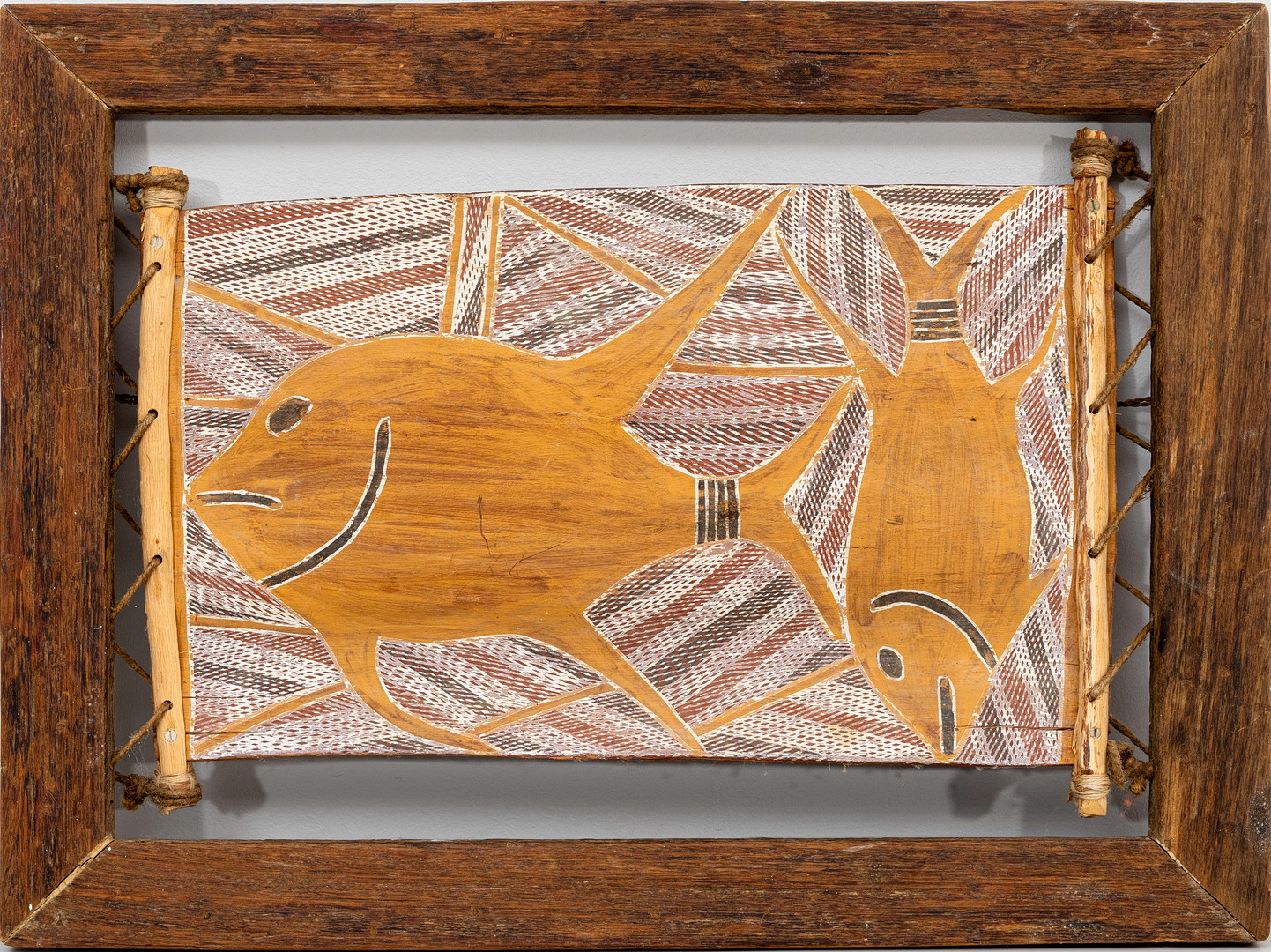 OKÄND KONSTNÄR. Fiskmotiv, barkmålning, Australien.