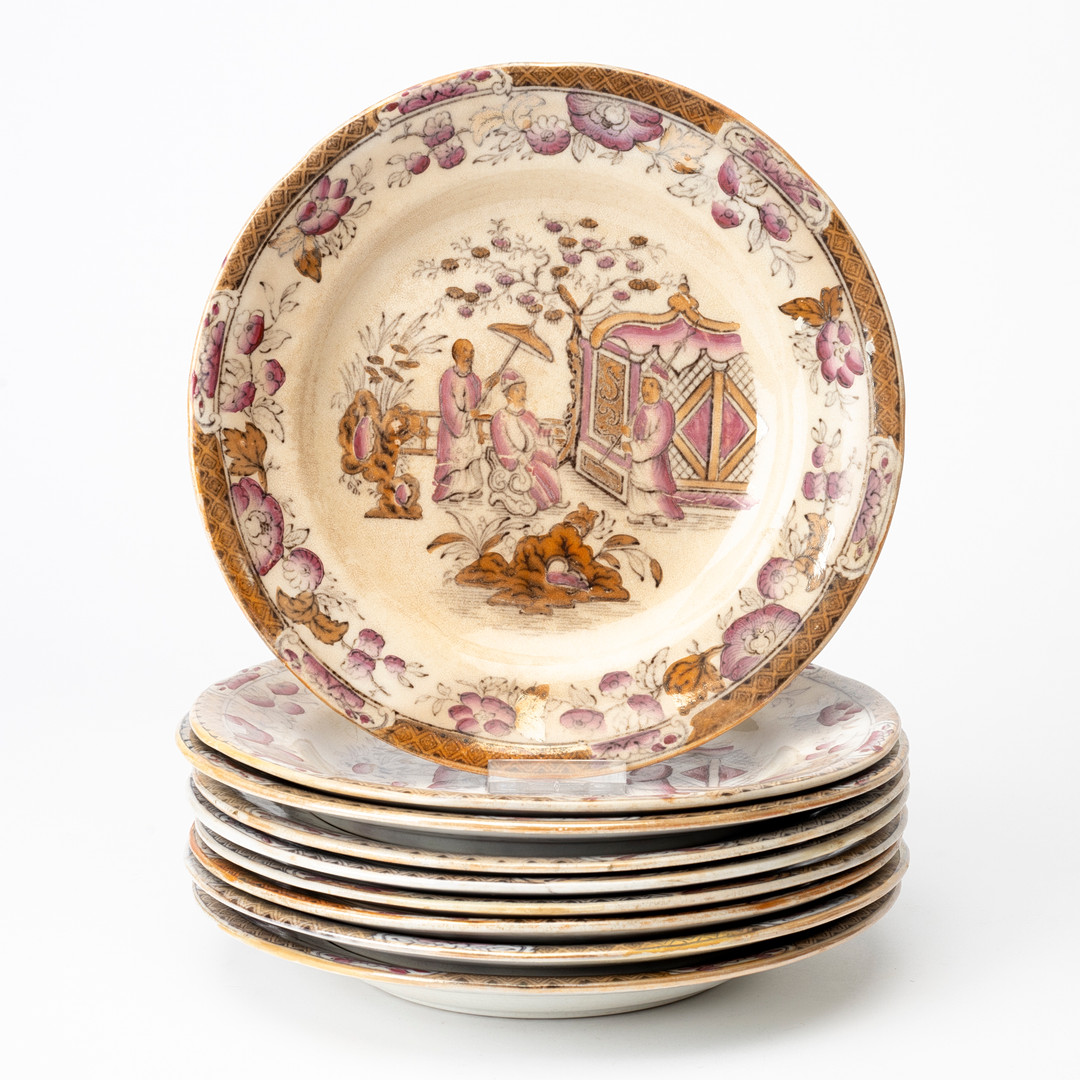TALLRIKAR, 9 st, flintgods, "Celestial", Gustavsberg, 18/1900.