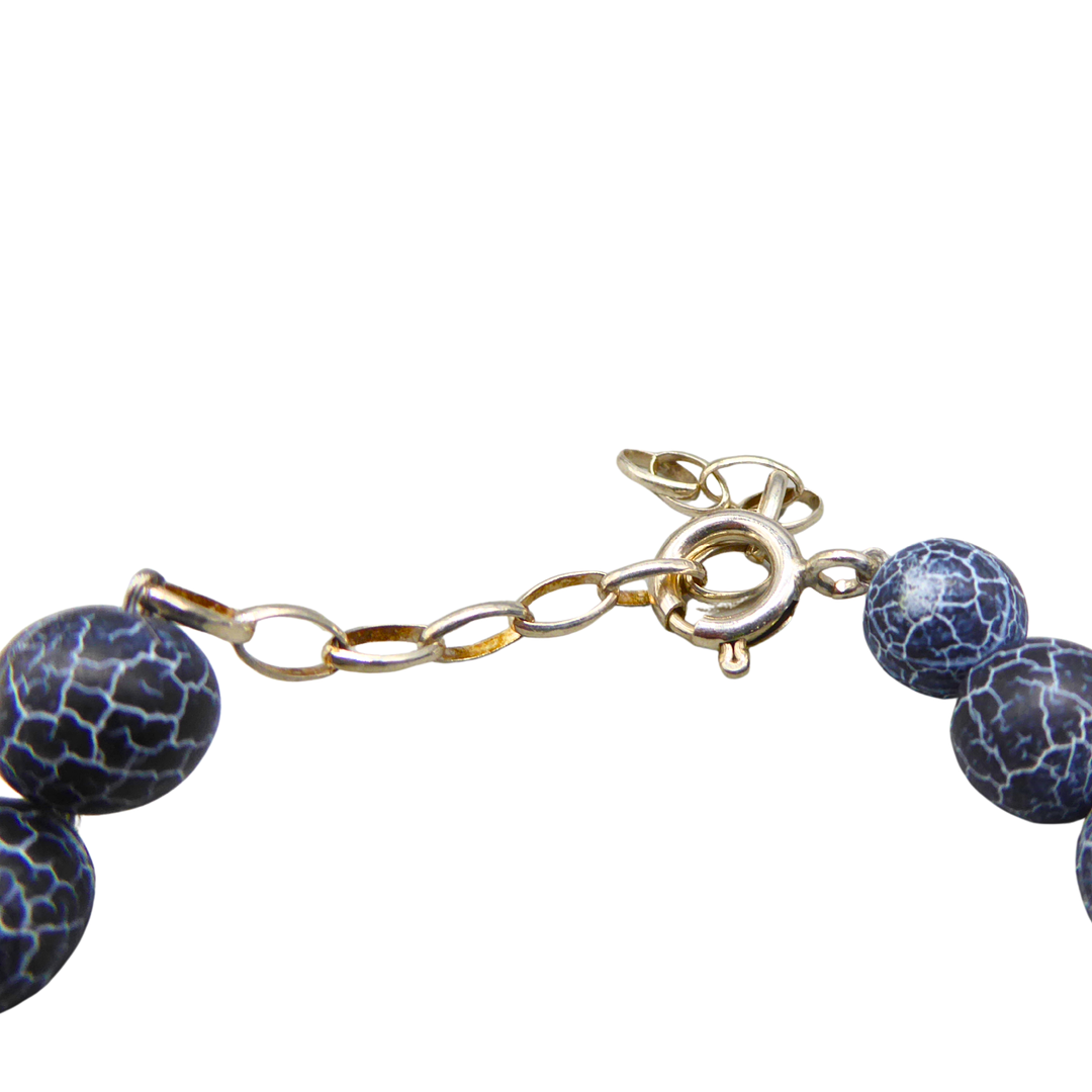 GEMASERTE ACHAT PERLEN KETTE UND 925ER SILBER.