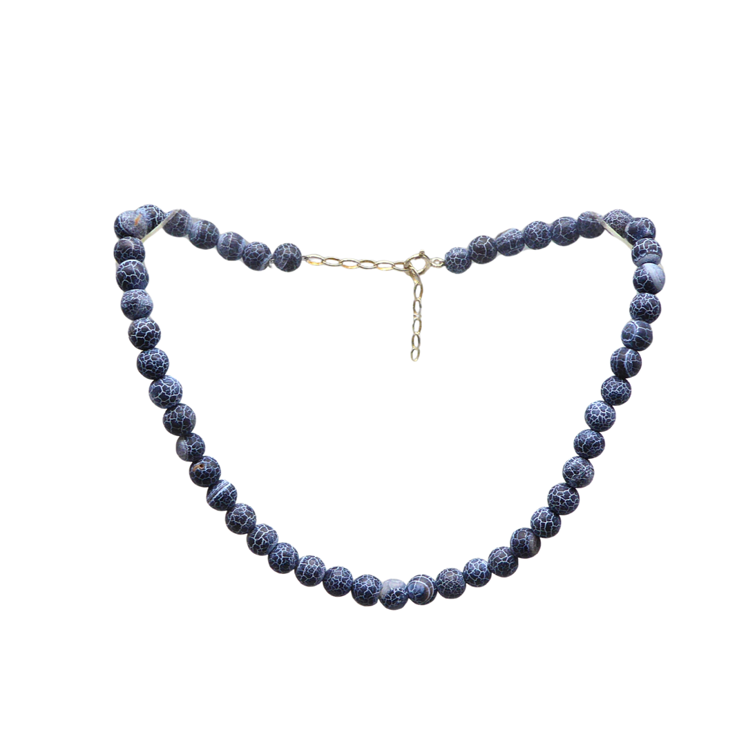 GEMASERTE ACHAT PERLEN KETTE UND 925ER SILBER.