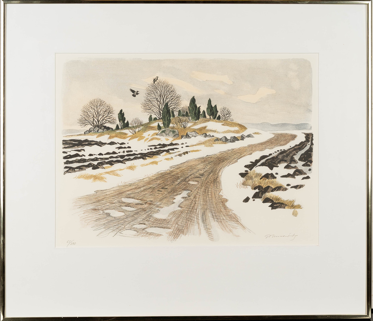 GUNNAR BRUSEWITS. Färglitografi, Landskapsmotiv, Signerad och daterad 65/290.