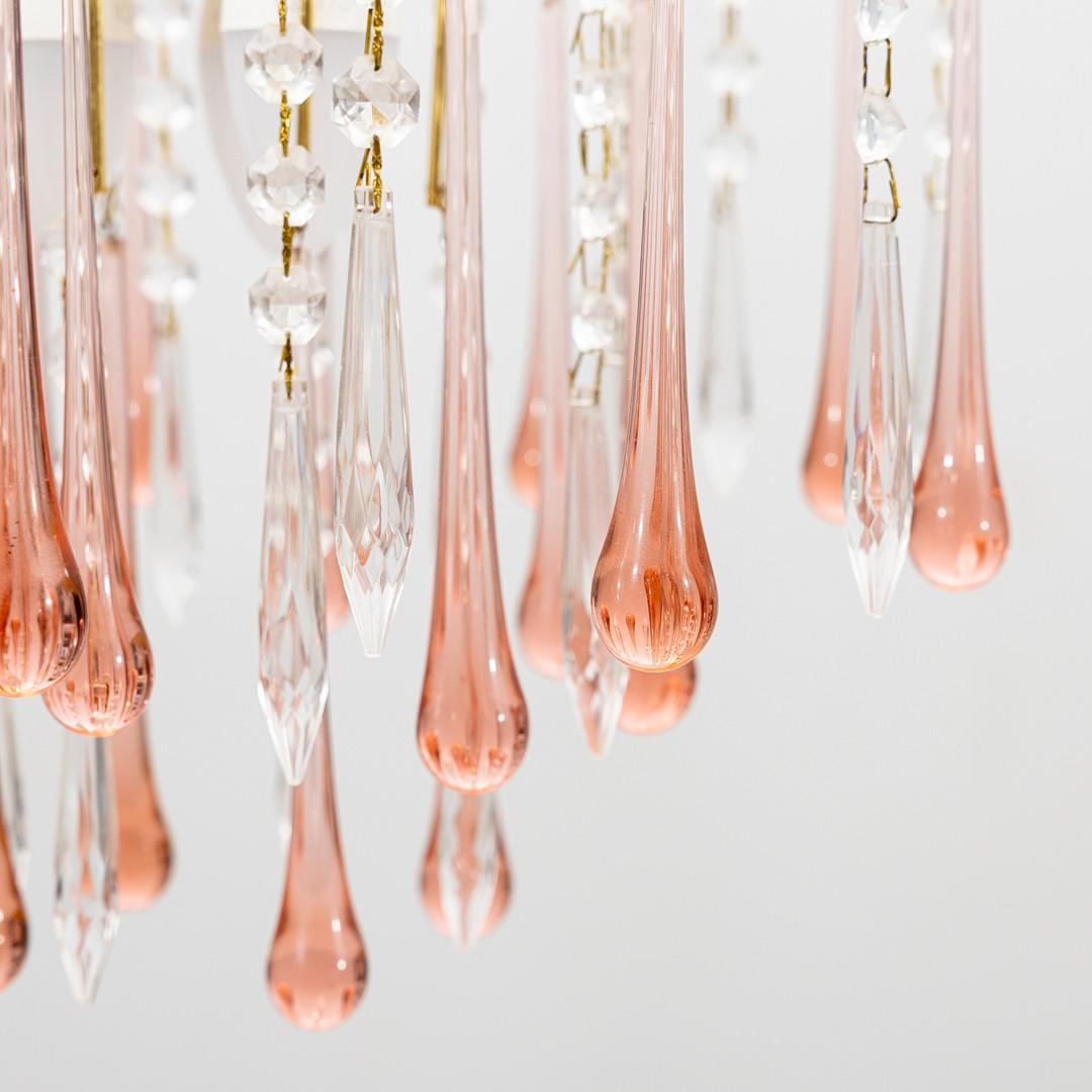 TAKLAMPA, mässing och glas, möjligen Paolo Venini, Murano, 1980-tal, höjd inkl takkopp ca 72 cm.