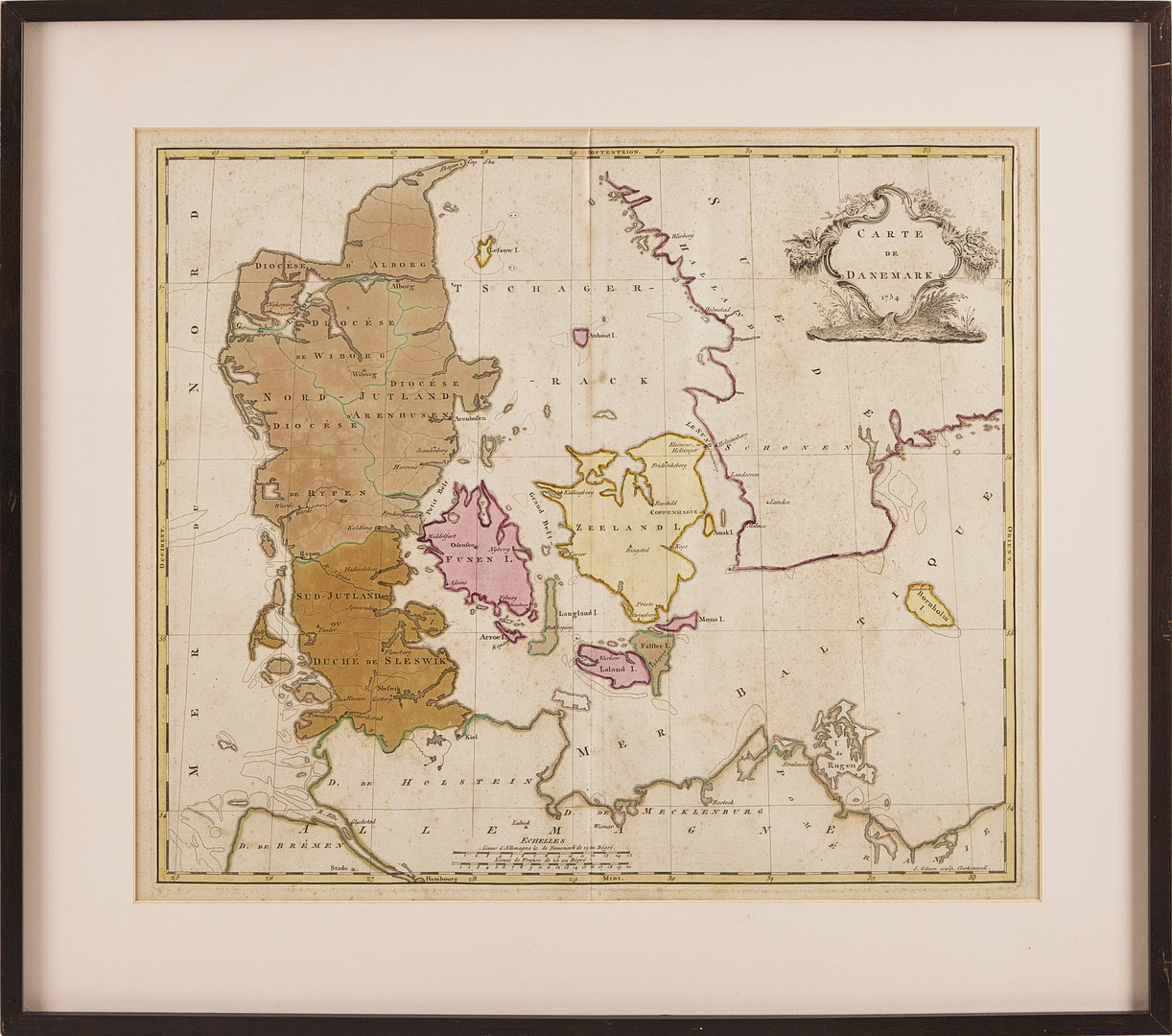 KARTA. "Carte de Danemark, John Gibson 1754.