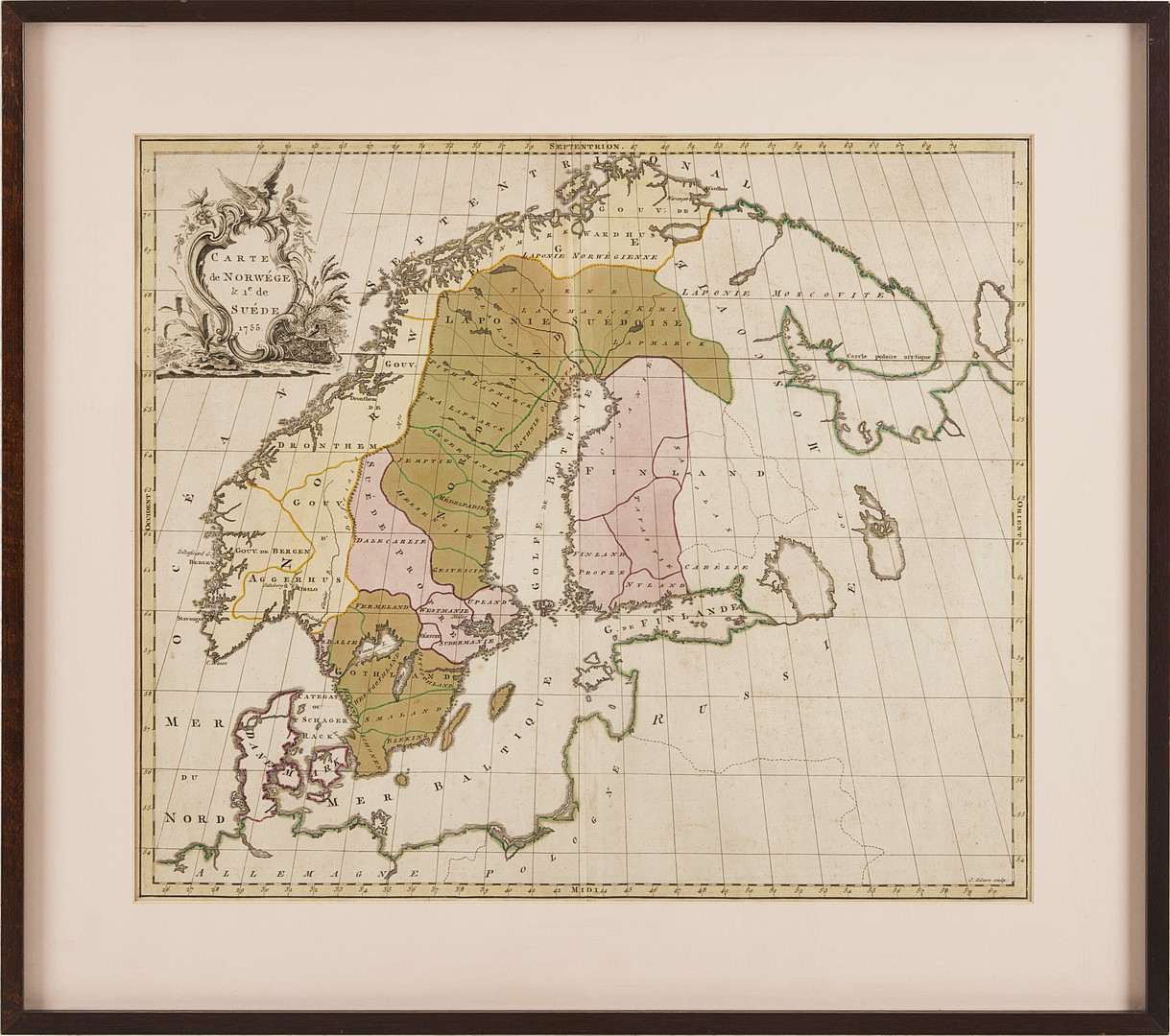 KARTA. "Carte de Norwége & 1:e de Suéde 1755, John Gibson.