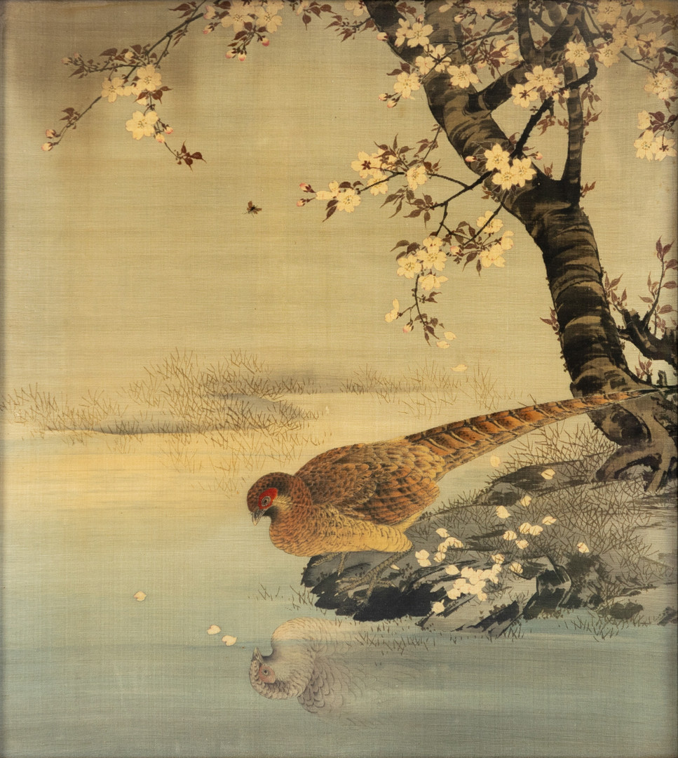 JAPANISCHE SCHULE. Kupferfasan und Kirschbaum, Yūzen-Birodo, Anfang 20. Jh.