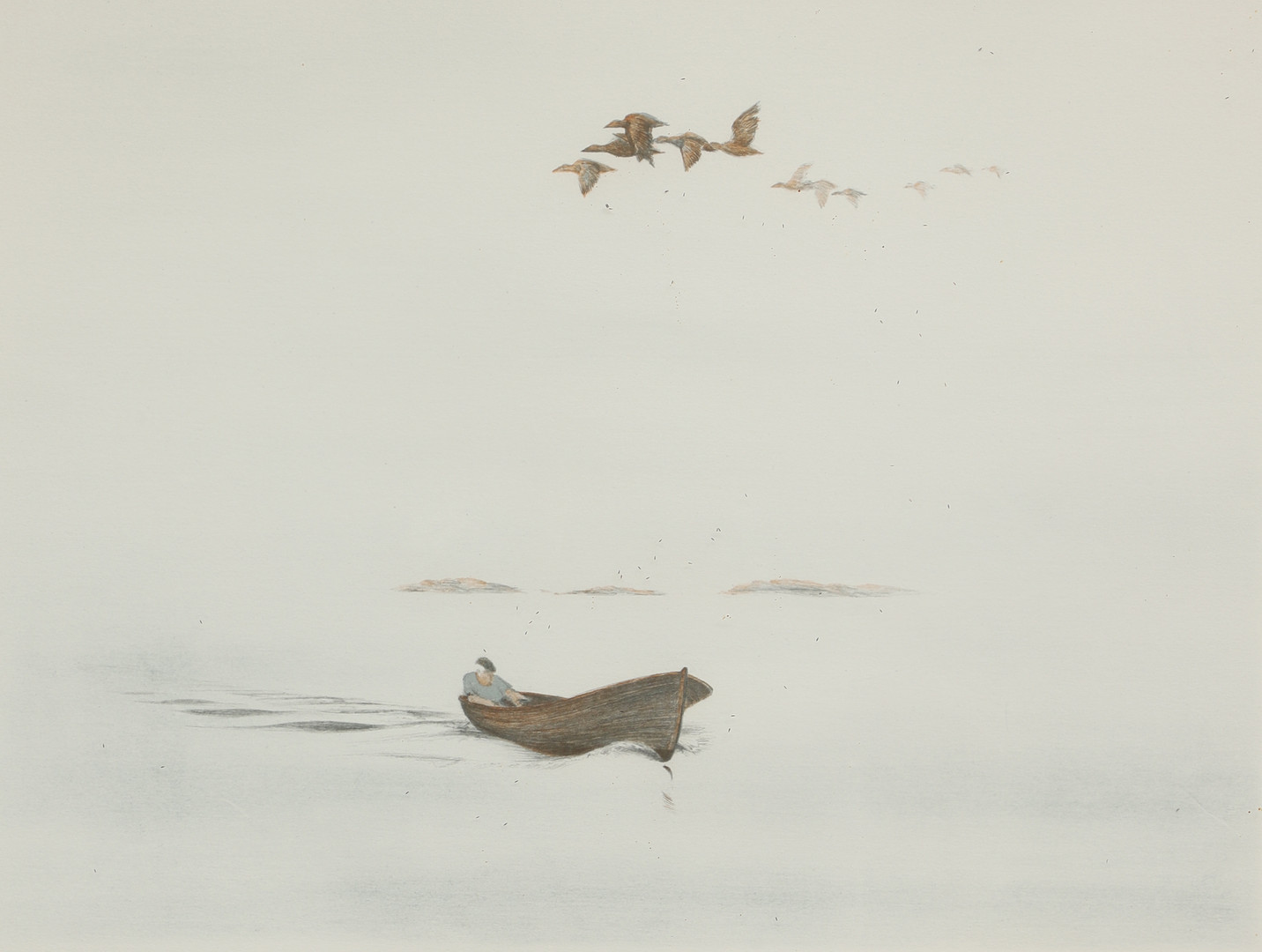 BJÖRN LINDROTH. Färglitografi, man i eka, signerad, numrerad 306/400.