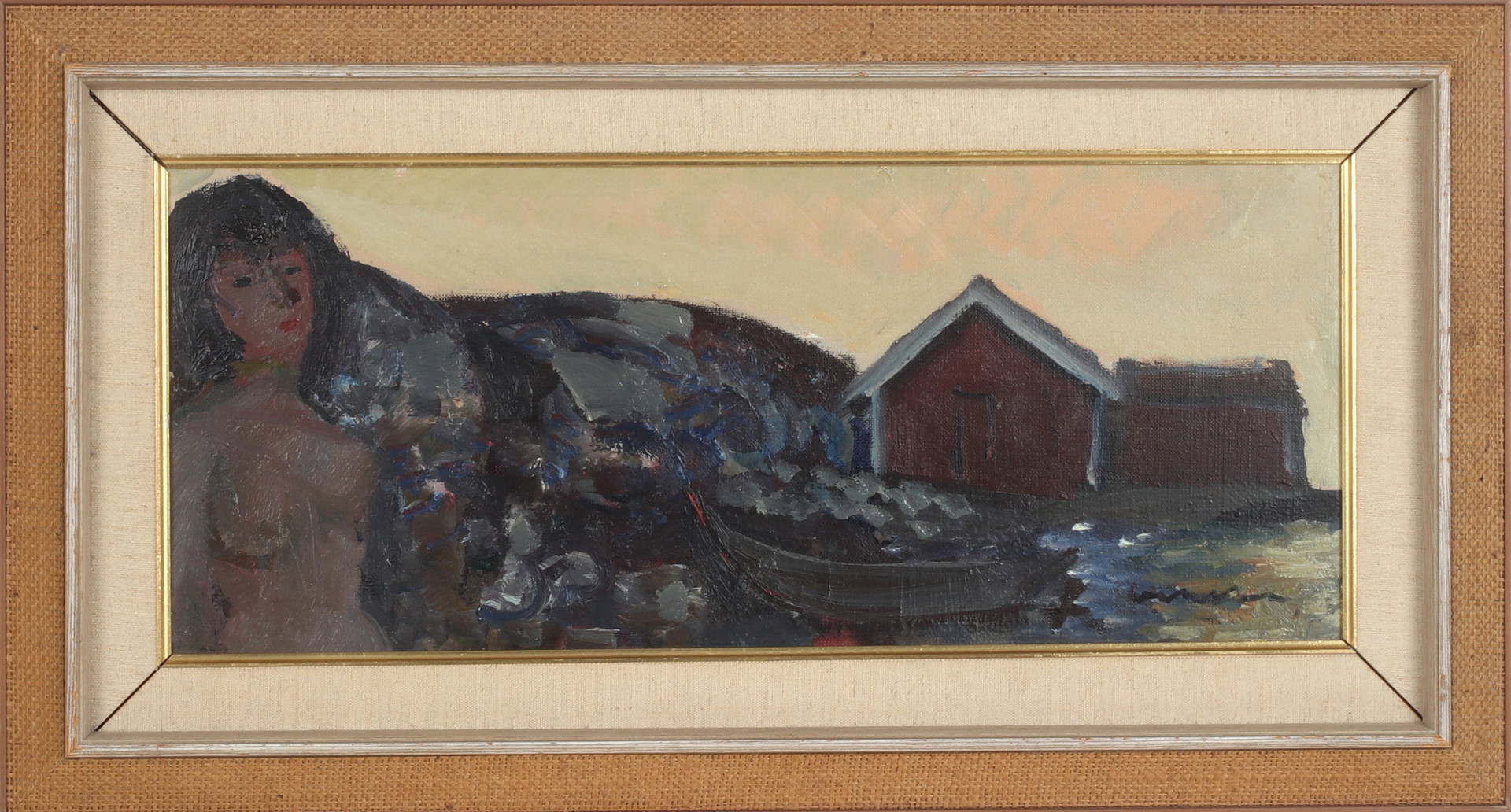 BERTIL WAHLBERG. Sjöbodar, olja på duk, signerad.