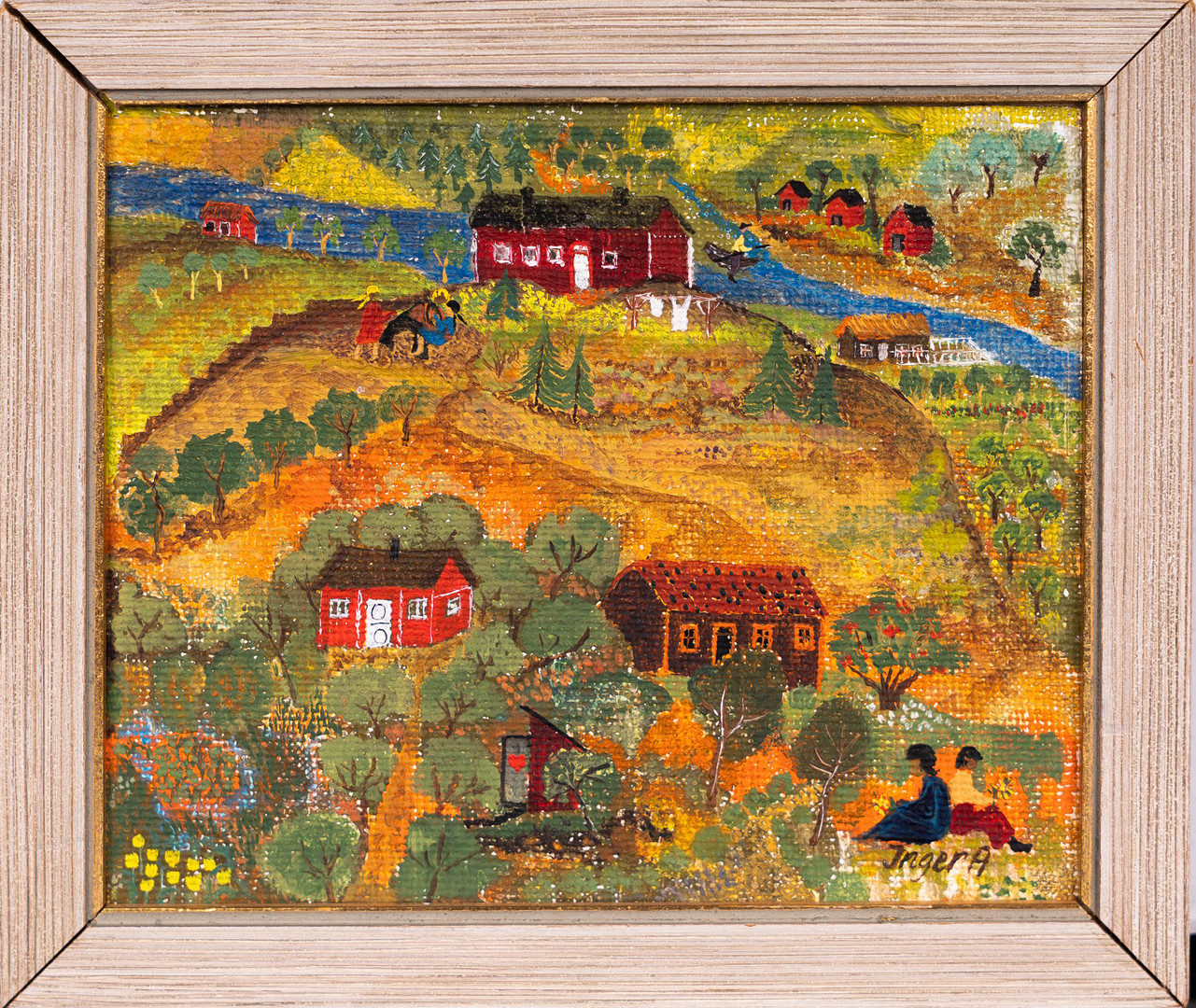 INGER ANDERSSON. Olja på pannå, Idyll-motiv, Signerad.