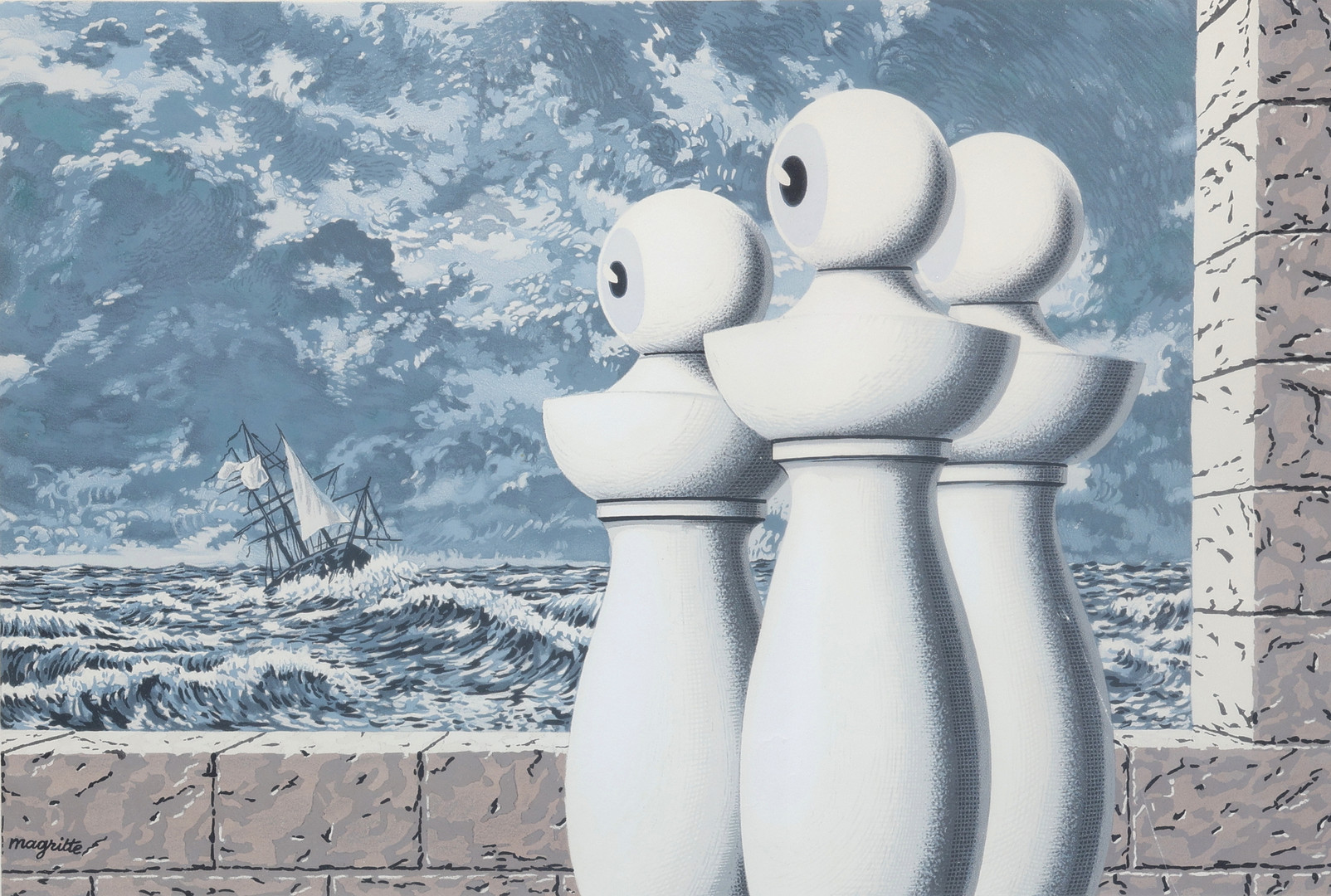 RENÉ MAGRITTE (BELGIEN, 1896-1967). EFTER. Komposition, ur "Les Enfants Trouvés", monogramsignerad av tryckaren Fernand Mourlot, Exemplar Nr. 287 / 350.