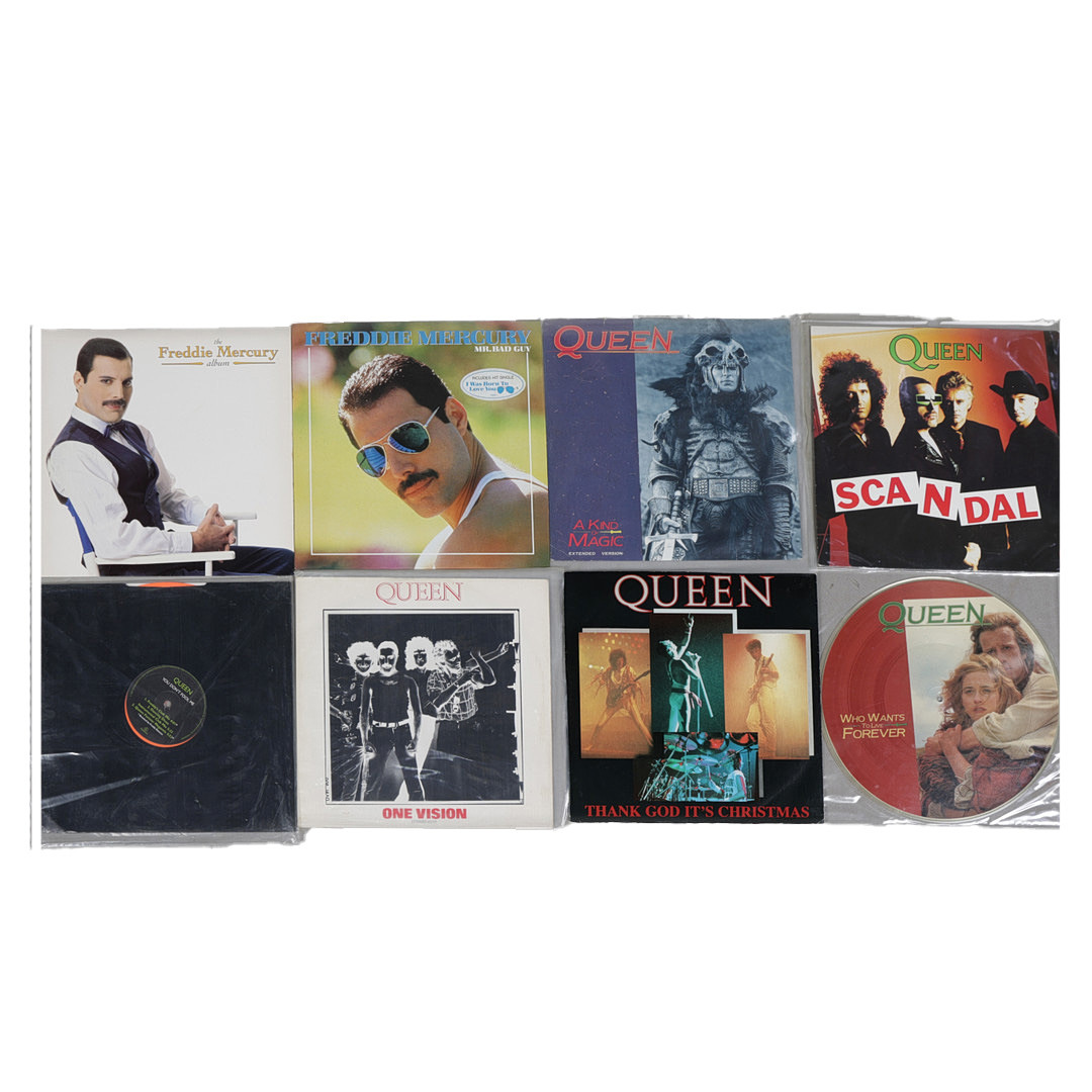 QUEEN 12" SINGLES AND TWO FREDDIE MERCURY LP'S (8).