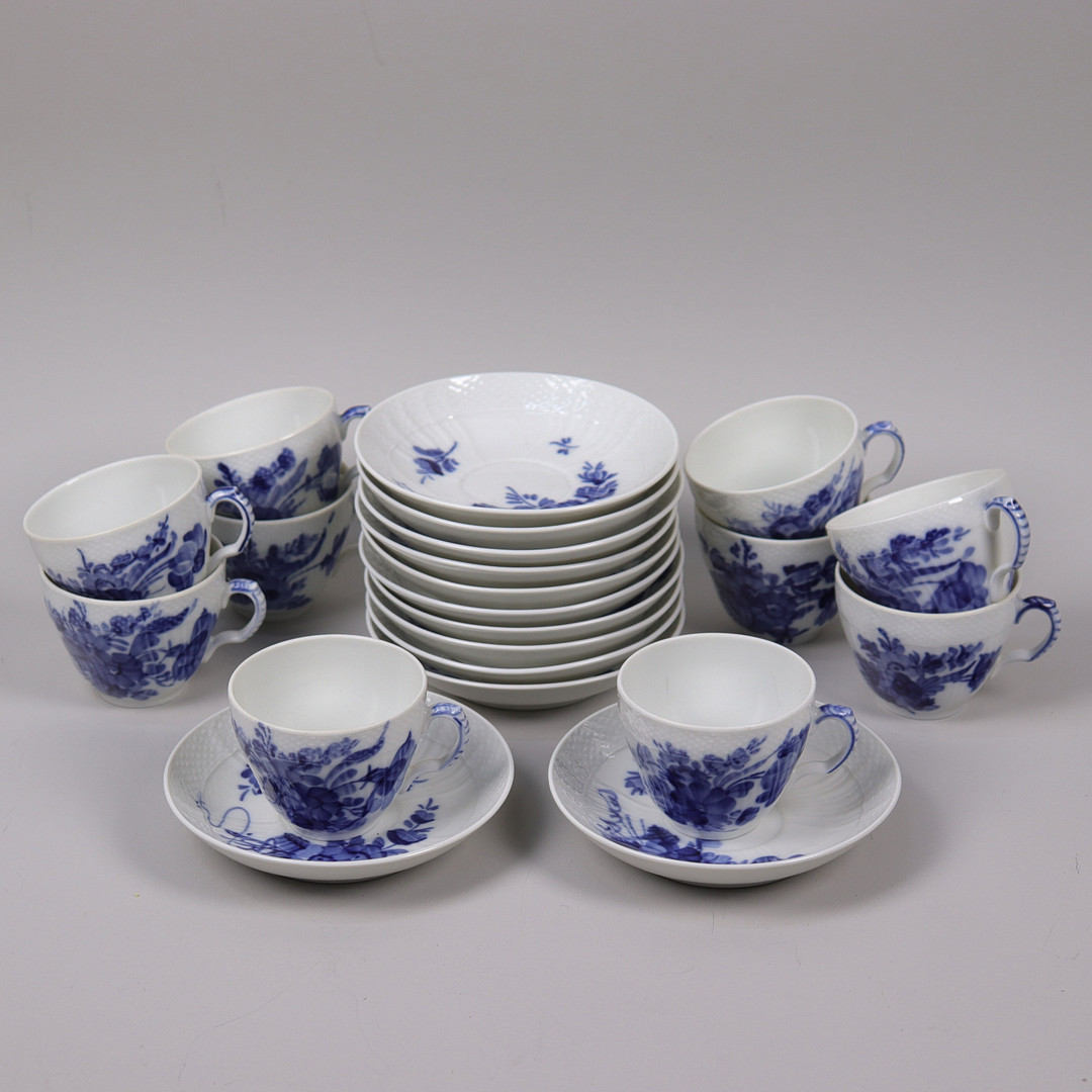 KAFFE -/MOCKASERVIS, "Blå Blomster", Royal Copenhagen, 22 delar.