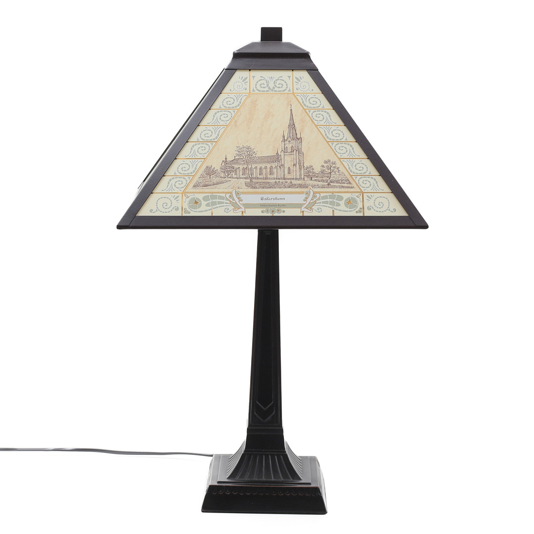 BORDSLAMPA, motiv från Oskarshamn, metall/glas, Decorabex AB, 1900/2000-tal.