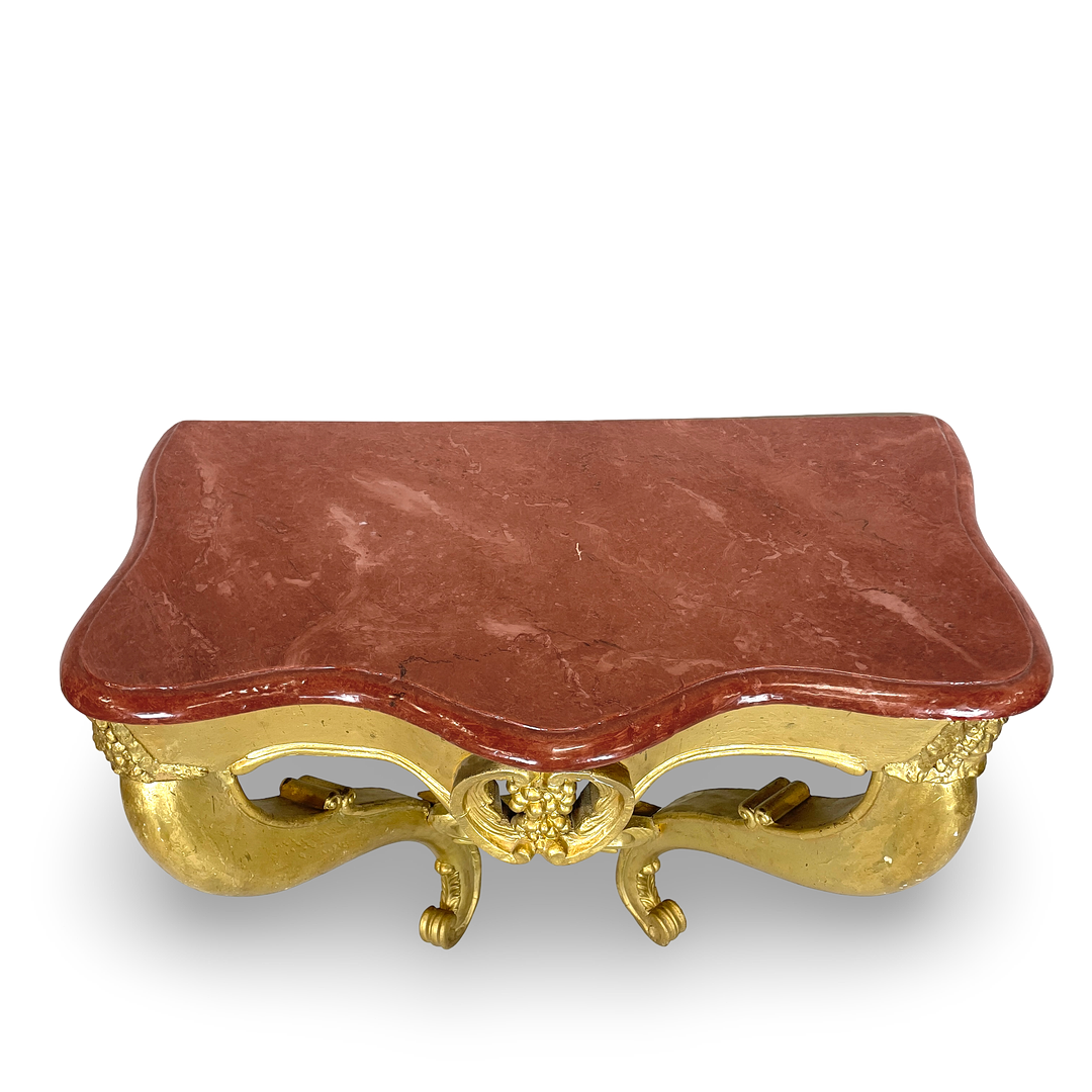 KONSOLBORD. Förgyllt & marmorerat trä, nyrokoko, 1800-talets senare del.