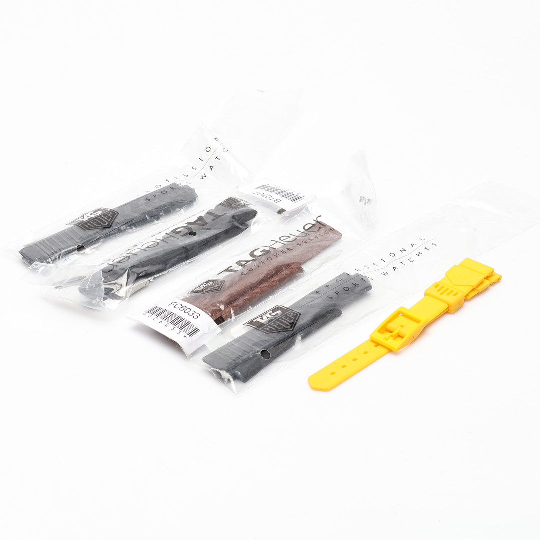 KLOCKARMBAND, fem stycken, leather, plast, gummi, Tag Heuer.