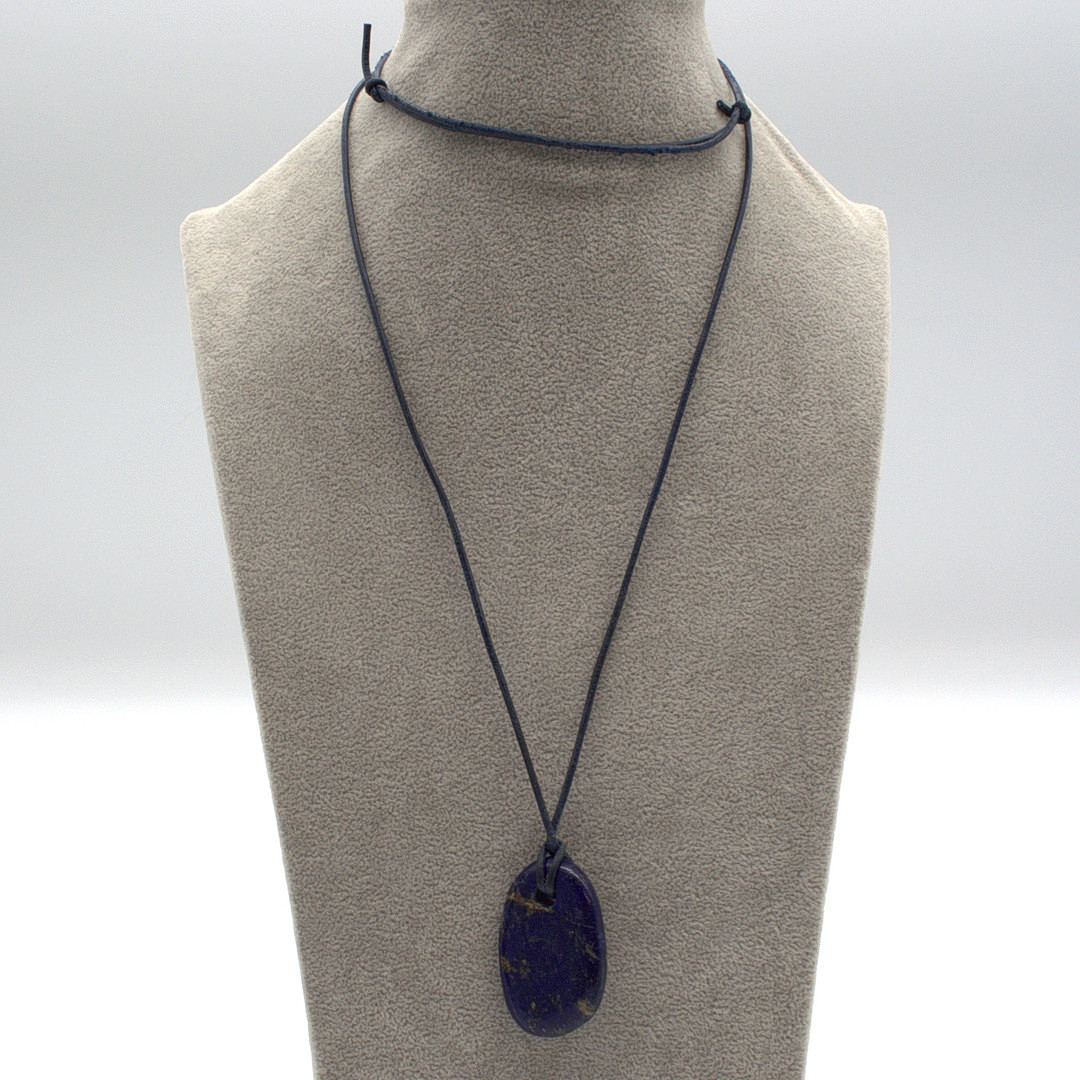 VINTAGE COLLIER, LAPISLAZULI CABOCHON, GESCHLIFFEN, AN LEDERBAND 20. JAHRHUNDERT.