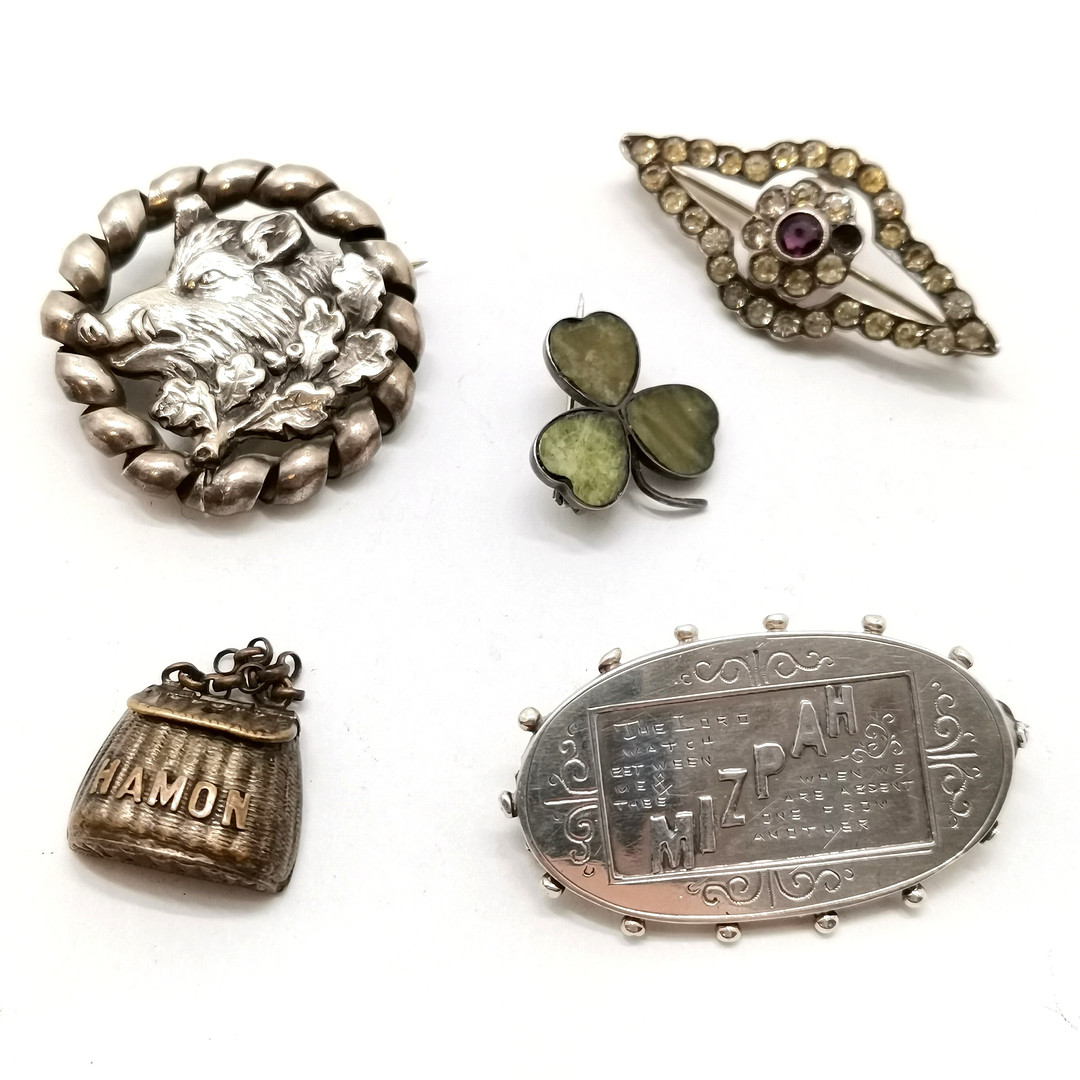 4 ANTIQUE SILVER BROOCHES INC MIZPAH.