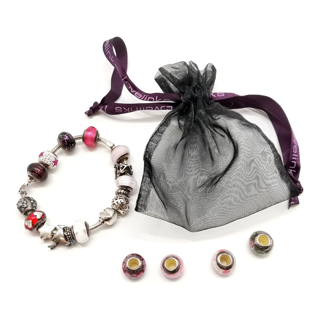 LOVELINKS SILVER BEAD BRACELET W/ 4 EXTRA BEADS.