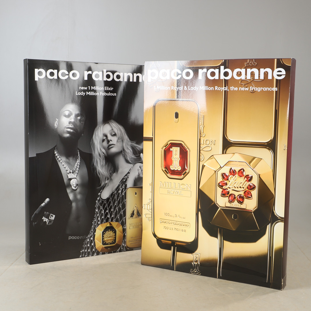 REKLAMSKYLTAR, 2 stycken, Paco Rabane.