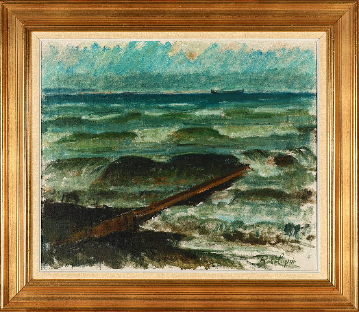 ROBERT LEEPIN 1885-1967. Kystparti med høfde, Olie på lærred. Signeret. Danmark.