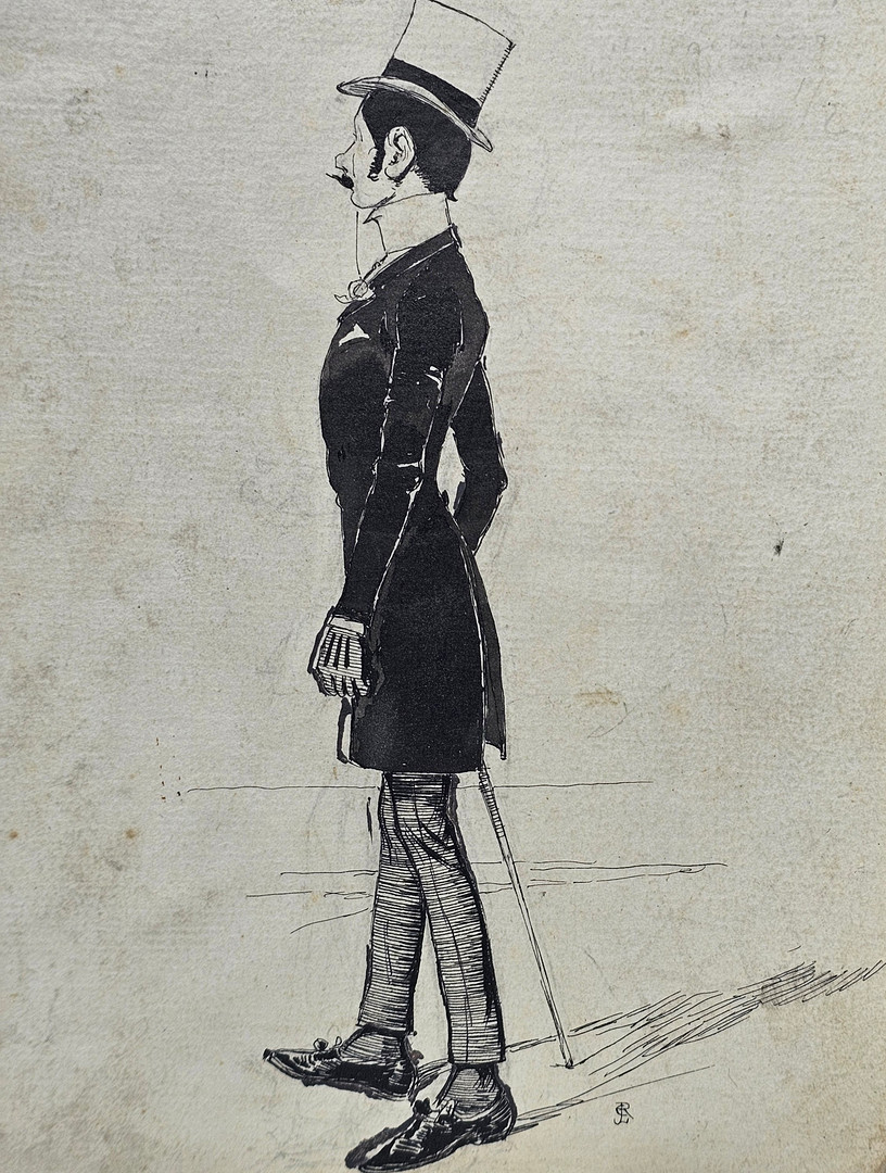 JOSEP LLUÍS PELLICER (1842-1901). Dandy o señor elegante. Lápiz y tinta sobre papel.