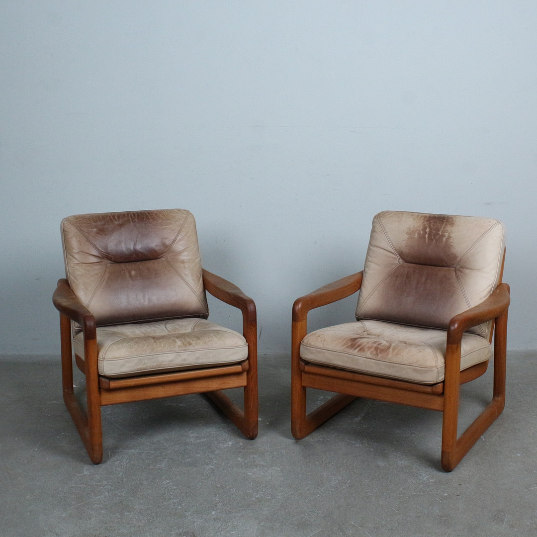 HOLSTEBRO MØBELFABRIK. Paar Sessel, Teak, Leder, 1970er, Dänemark.